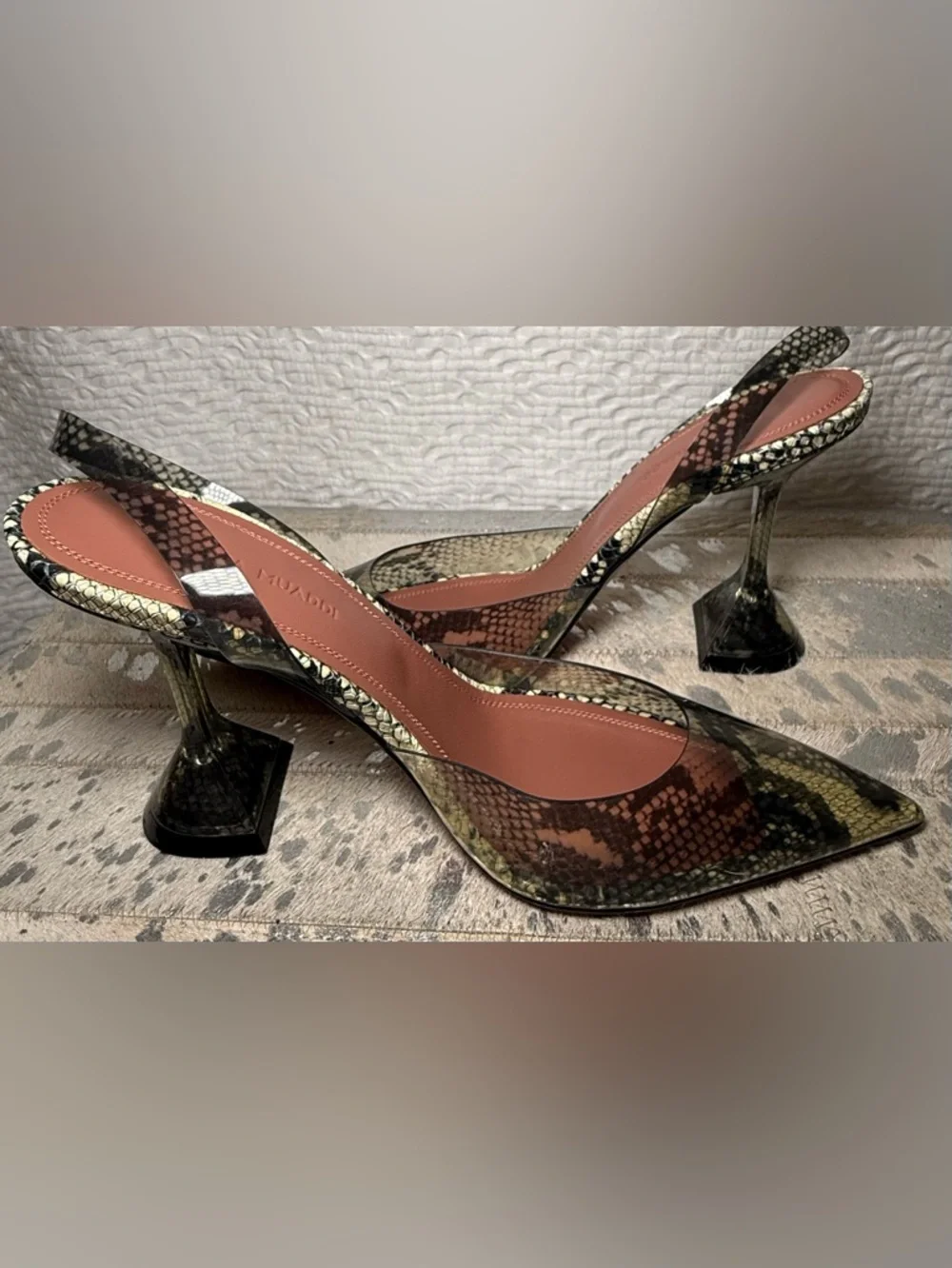 Amina Muaddi Holli Glass 95 Slingback Pumps Snake Print  SZ 36 US 6 - Picture 11 of 16